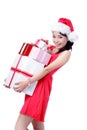 Beautiful Christmas Girl happy holding gift