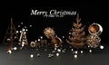 Beautiful christmas golden silver deco baubles on dark black background