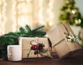Beautiful Christmas holiday gift shopping background. Royalty Free Stock Photo