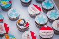 Beautiful christmas holiday santa claus snowman muffins Royalty Free Stock Photo