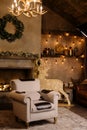 Beautiful Christmas interior with many bright lights Royalty Free Stock Photo