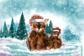 Beautiful christmas landscape in winter with christmas cute dogs background