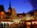 Christmas in Tallinn Town Hall square Tree decoration illumination light night winter travel agency in Europe celebration holiday Royalty Free Stock Photo