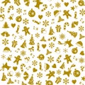 Beautiful Christmas Pattern with Golden Decorative Elements Vector Royalty Free Stock Photo