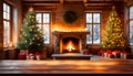 Beautiful christmas room with fireplace and copy space
