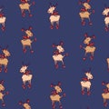 Beautiful christmas seamless pattern with cute deers snowflake. Amazing winter holiday wallpaper for your design. Vector Royalty Free Stock Photo