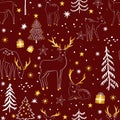 Beautiful christmas seamless pattern with gorgeous deers and snowflake. Amazing winter holiday wallpaper for your design. Vector i Royalty Free Stock Photo