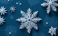 Beautiful christmas snowflake decoration with a snowflake star on a blue background with space for copy Royalty Free Stock Photo