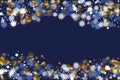 Beautiful Christmas star holiday scatter graphic design. Gold blue white sparkle decoration.