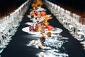 Beautiful Christmas table decorations with snow