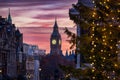 Beautiful christmas time sunset view of the Big Ben Clocktower in London