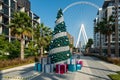 Beautiful christmas tree on background Dubai Eye on Bluewaters Island Royalty Free Stock Photo