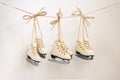 Christmas tree decoration small three pair of ice skates on the rope