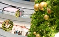 Beautiful Christmas tree decorations in shopping mall background for Christmas. Royalty Free Stock Photo