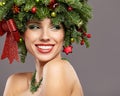 Beautiful Christmas Tree Holiday Hairstyle and Make Royalty Free Stock Photo