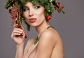 Beautiful Christmas Tree Holiday Hairstyle and Make Royalty Free Stock Photo