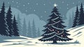 Beautiful christmas tree at night in the winter forest with stars and copy space Royalty Free Stock Photo