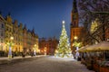 Beautiful Christmas tree in the old town of Gdansk at wintery night. Poland Royalty Free Stock Photo