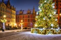 Beautiful Christmas tree in the old town of Gdansk at wintery night. Poland Royalty Free Stock Photo