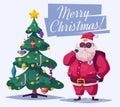 Beautiful Christmas tree and Santa Claus. Cartoon vector illustration Royalty Free Stock Photo