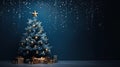 Beautiful christmas tree shining before a dark blue background, copy space Royalty Free Stock Photo