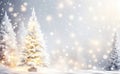 Beautiful Christmas tree sprinkled with snow against the background of falling snowflakes. With free space Royalty Free Stock Photo