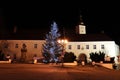 A beautiful christmas trees on Frydek square in Frydek Mistek in Czech republic. Christmas tree near Frydek lock in the dark