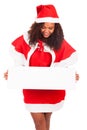 Beautiful christmas woman in santa hat with blank white board Royalty Free Stock Photo