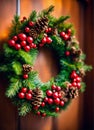 beautiful Christmas wreath on the door. Selective focus. Royalty Free Stock Photo