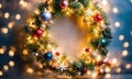 beautiful Christmas wreath on the door. Selective focus. Royalty Free Stock Photo