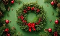 beautiful Christmas wreath on the door. Selective focus. Royalty Free Stock Photo