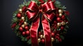 Beautiful Christmas wreath with red baubles on dark background Royalty Free Stock Photo