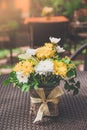 Beautiful chrysanthemum yellow and white in a vase