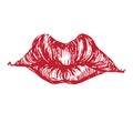 Beautiful, chubby lips shape with large upper lip emotional cheerful, playful, sexy, woodcut style design, hand drawn doodle