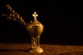 Beautiful church censer with a dried branch with a dark background Royalty Free Stock Photo