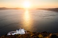 Beautiful church on the sea coast at sunset. Royalty Free Stock Photo