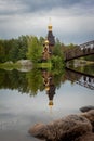 a beautiful church on a small island on the Vuoksa River in the Priozersky District in Russia, August 21, 2021