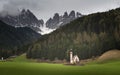 Beautiful Church of St John of Nepomuk Chiesetta di San Giovanni in Ranui, Val di Funes Royalty Free Stock Photo