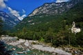 Beautiful church in the Verzasca valley between Sonogno and Frasco Royalty Free Stock Photo