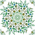 Beautiful circular floral seamless pattern. Ornamental round lace illustration. floral bouquet on a light background.