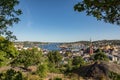 Arendal city, seen from a height, on a sunny day in june 2018. Arendal is a small town in the south part of Norway