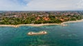 Beautiful city beach of Sanur. Aerial view, Bali, Indonesia. Royalty Free Stock Photo