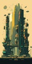 Beautiful city buildings futuristic city, flat style design illustration, Generative Ai