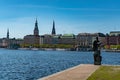 The beautiful city center of Hamburg with Alster River lake - CITY OF HAMBURG, GERMANY - MAY 10, 2021 Royalty Free Stock Photo