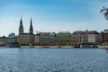 The beautiful city center of Hamburg with Alster River lake - CITY OF HAMBURG, GERMANY - MAY 10, 2021 Royalty Free Stock Photo