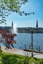 The beautiful city center of Hamburg with Alster River lake - CITY OF HAMBURG, GERMANY - MAY 10, 2021 Royalty Free Stock Photo