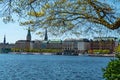 The beautiful city center of Hamburg with Alster River lake - CITY OF HAMBURG, GERMANY - MAY 10, 2021 Royalty Free Stock Photo