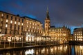 Beautiful city center of Hamburg with Alster River at night Royalty Free Stock Photo