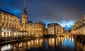 Beautiful city center of Hamburg at night Royalty Free Stock Photo
