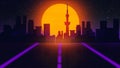 Beautiful city evening, sunset, synth wave and retro wave, vaporwave futuristic aesthetics